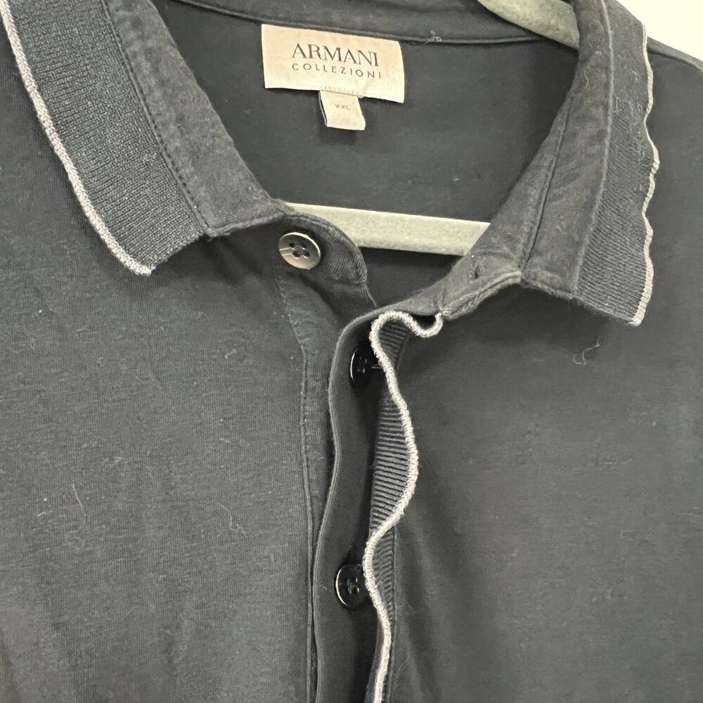 Armani Collezioni Men's Black Polo with White Collar Trim - Size XXL - Picture 3 of 4